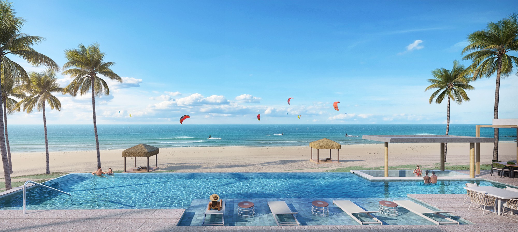 Piscina com borda infinita voltada para o mar